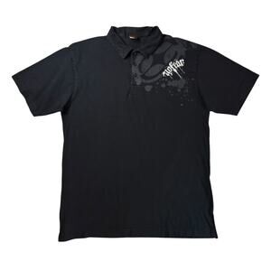 No Fear Mens XL Skater Collared Polo Black Splatter Graphitti 90s Y2K Shirt